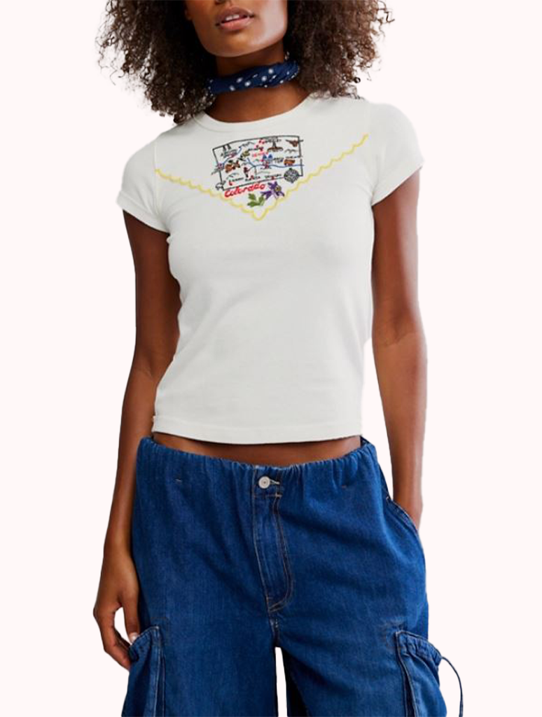 Free People Wild Country Tee in soft cotton jersey with crew neckline and cropped fit, perfect for seasonal layering.