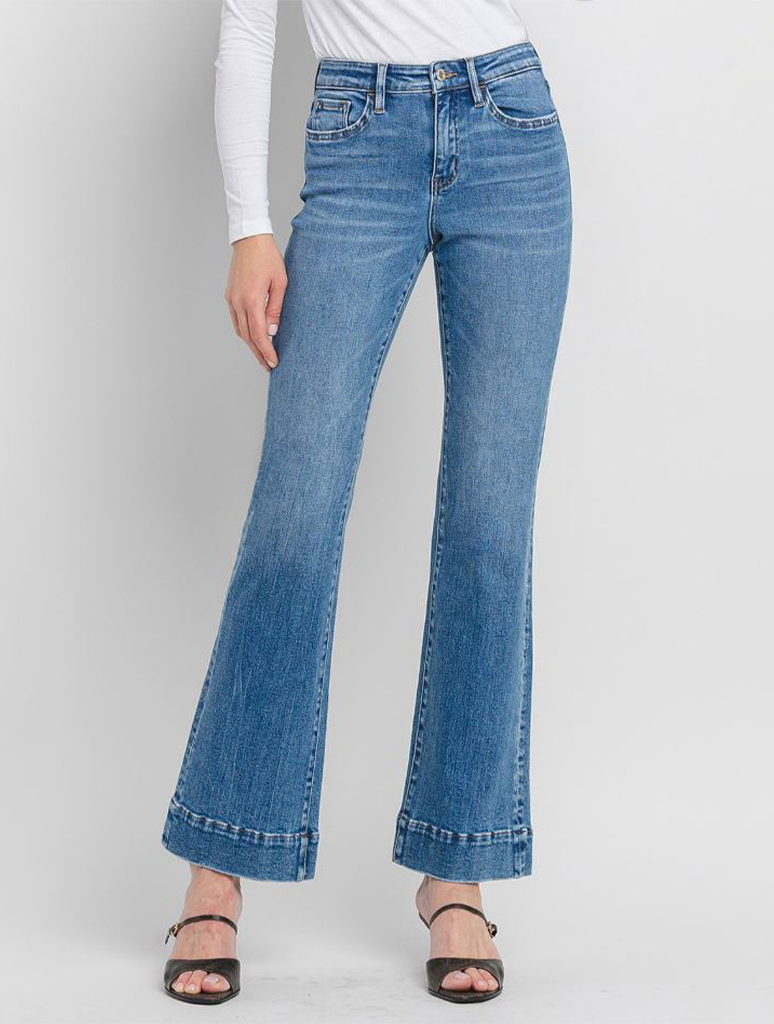 Vervet high rise relaxed flare jeans styled for summer and fall outfits
