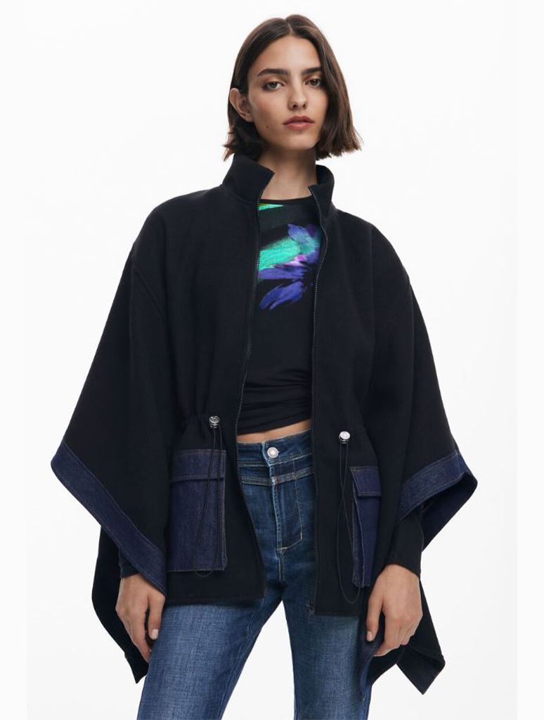 Desigual Combined Denim Poncho
