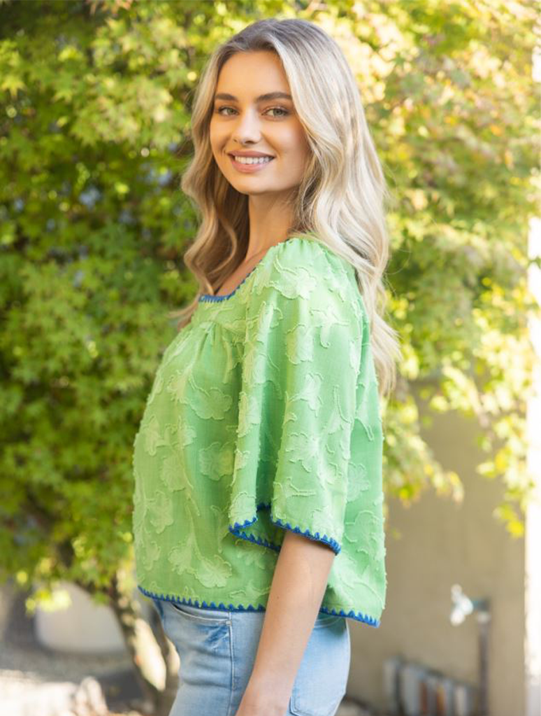 Contrast Embroidery Detail Texture Floral Bohemian Top