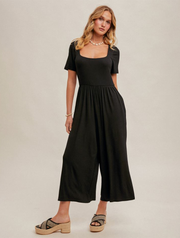 Square Neck Knit Jumpsuit with Pockets