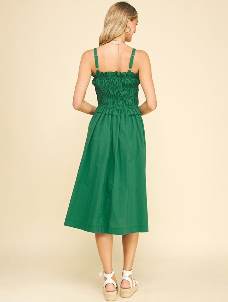 Front Tie Smocked Midi Dress