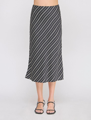 Striped Satin Bias Cut Slip Skirt with Side Zipper