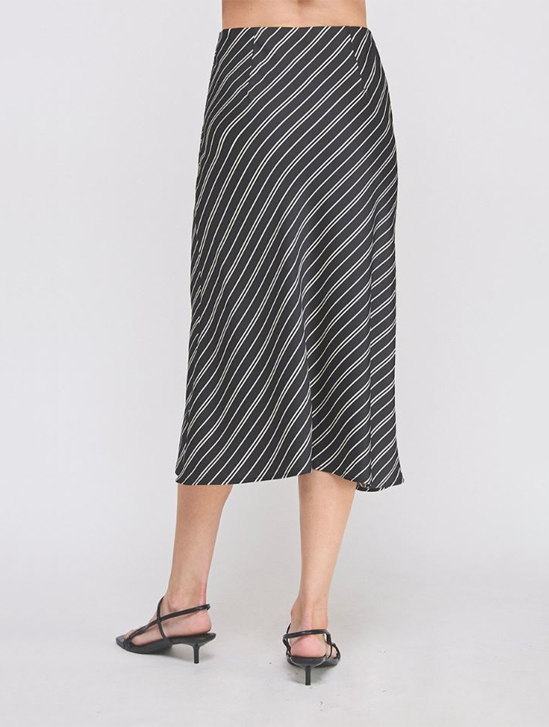 Striped Satin Bias Cut Slip Skirt with Side Zipper