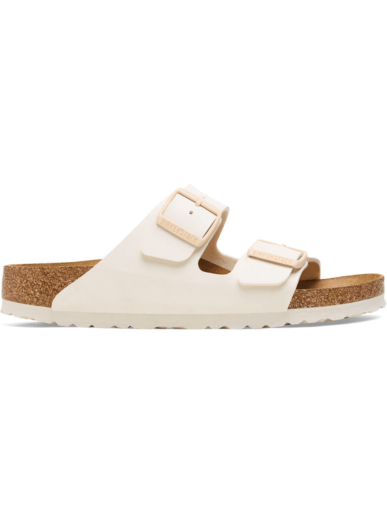 Right side view of Birkenstock Arizona Sandal in Eggshell Birko-Flor