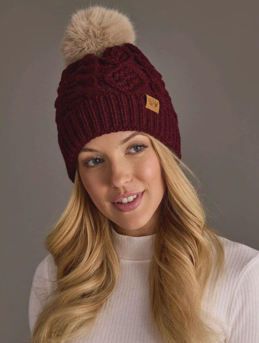 Fur Top Cable Knit Hat