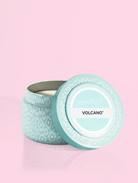 Capri Blue Aqua Printed Tin Candle in Volcano