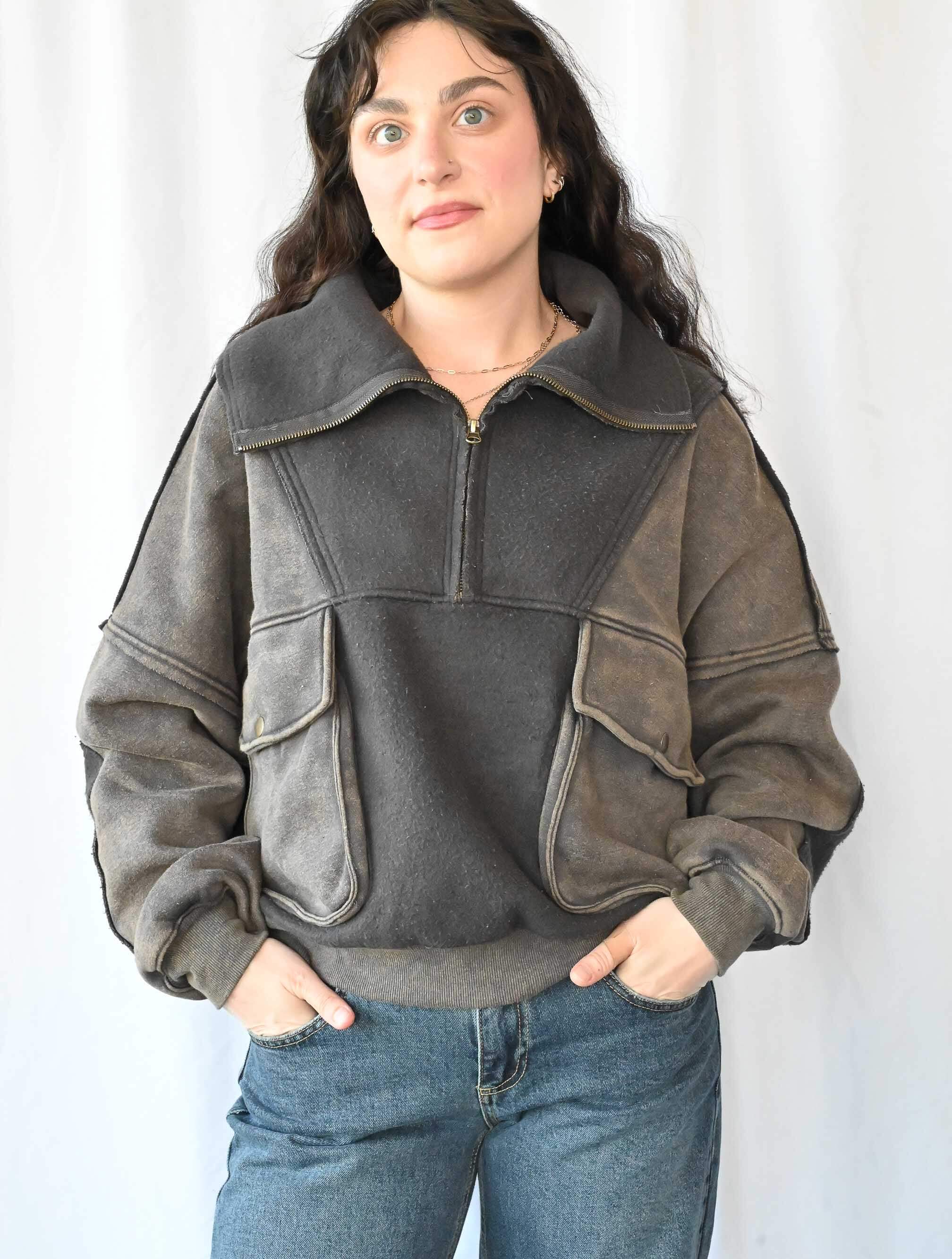 Mineral Washed Oversized Half-Zip Sweatshirt