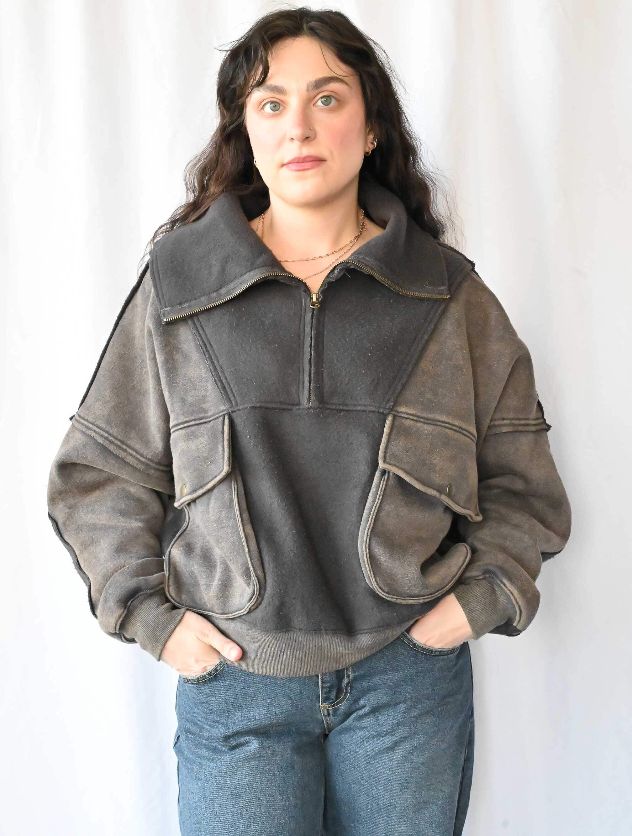 Mineral Washed Oversized Half-Zip Sweatshirt