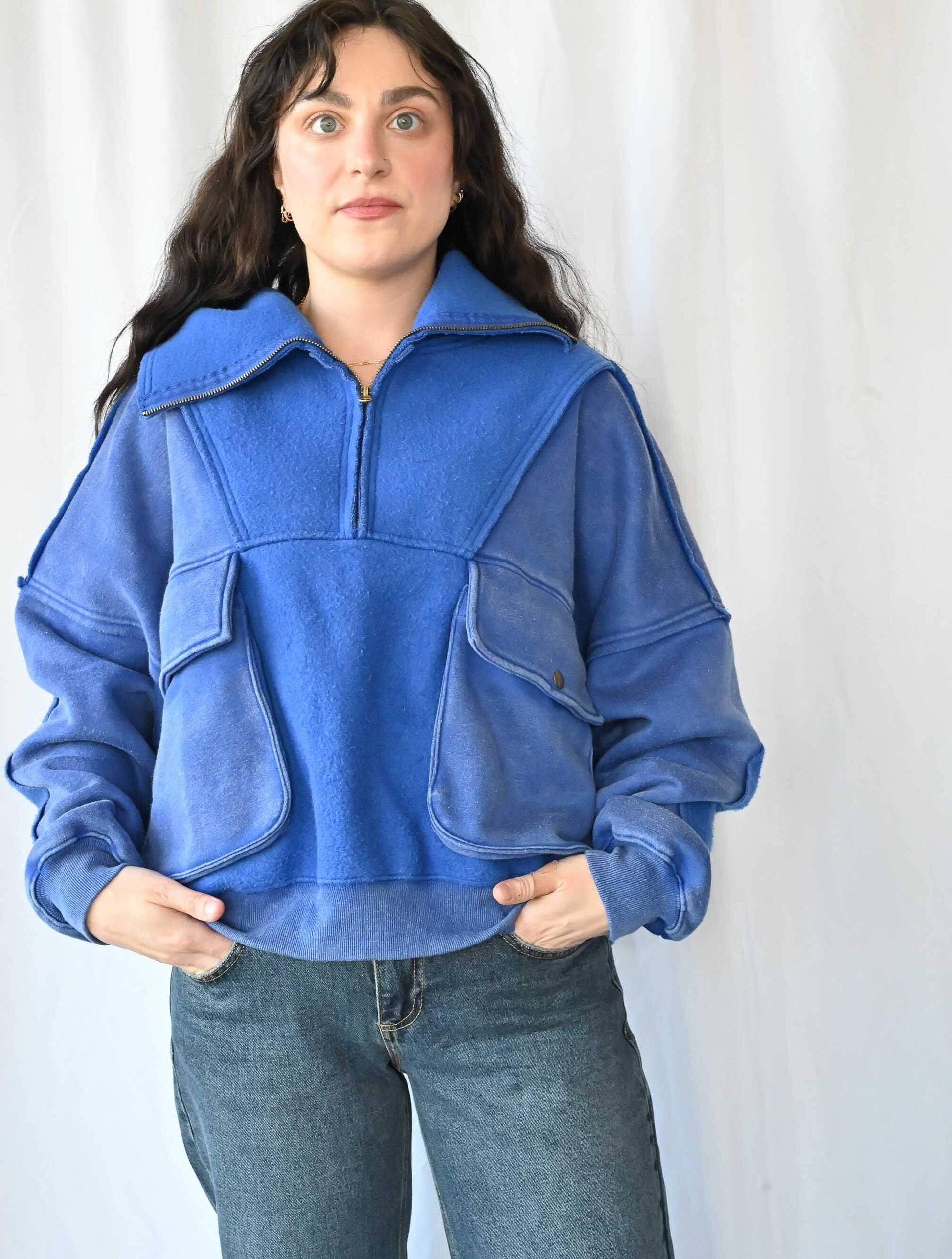 Mineral Washed Oversized Half-Zip Sweatshirt