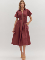 Zip Front Short Sleeve Dress