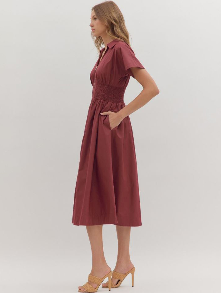 Zip Front Short Sleeve Dress