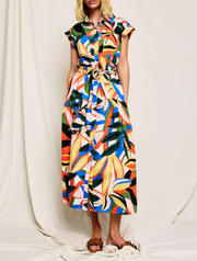 Tropical Belted Shirt Dress