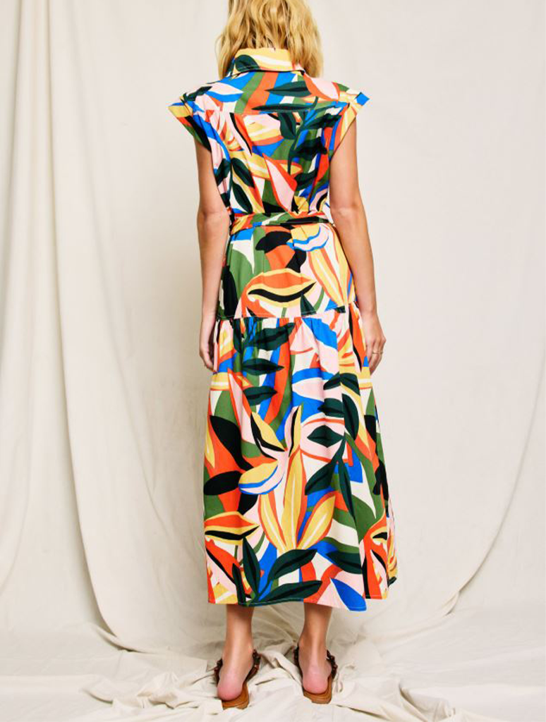 Tropical Belted Shirt Dress