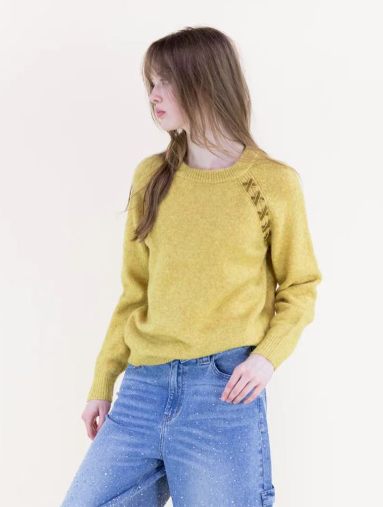 Raglan Shoulder Lace-Up Pullover Sweater (Final Sale)