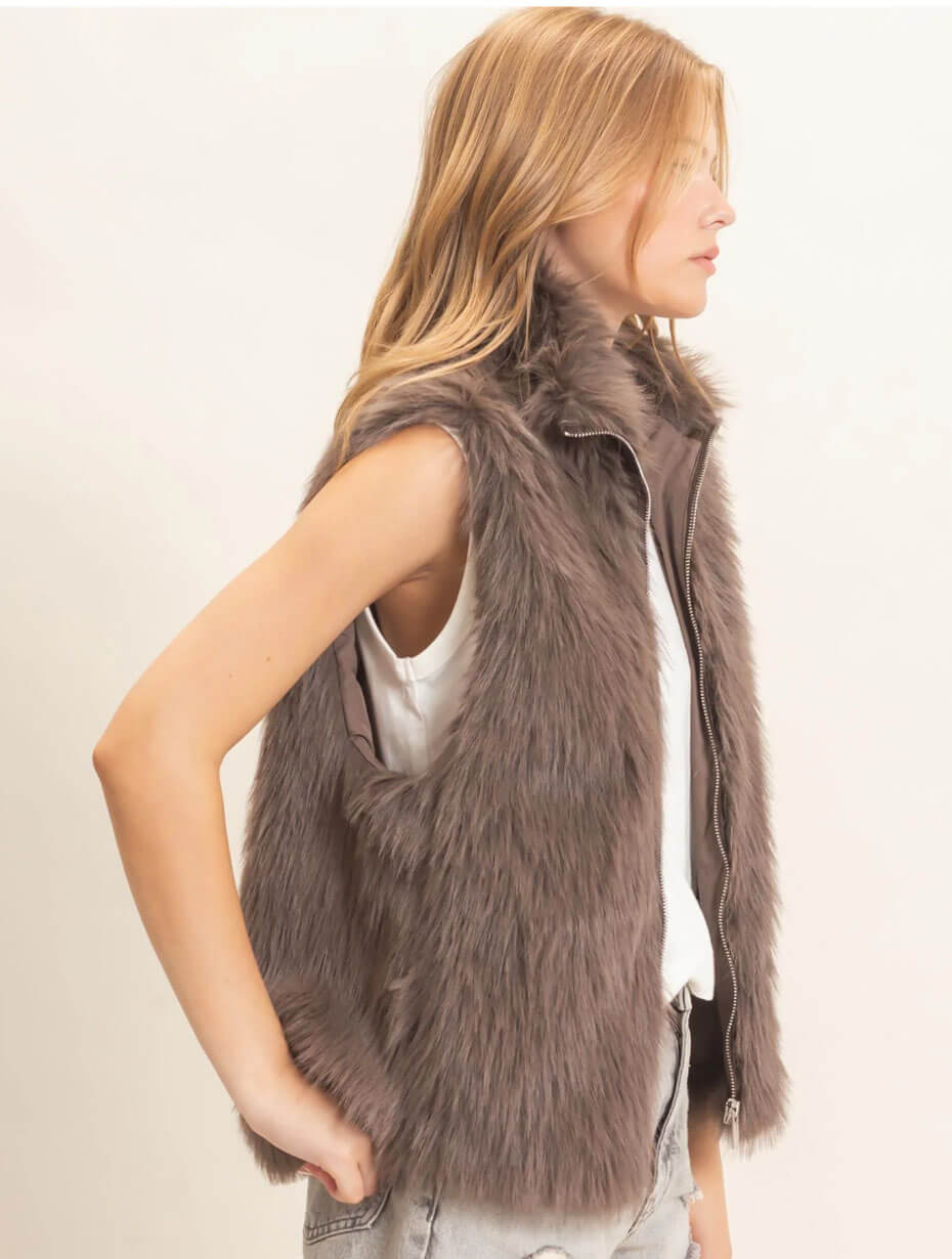 Faux Fur Zip-up Outerwear Vest