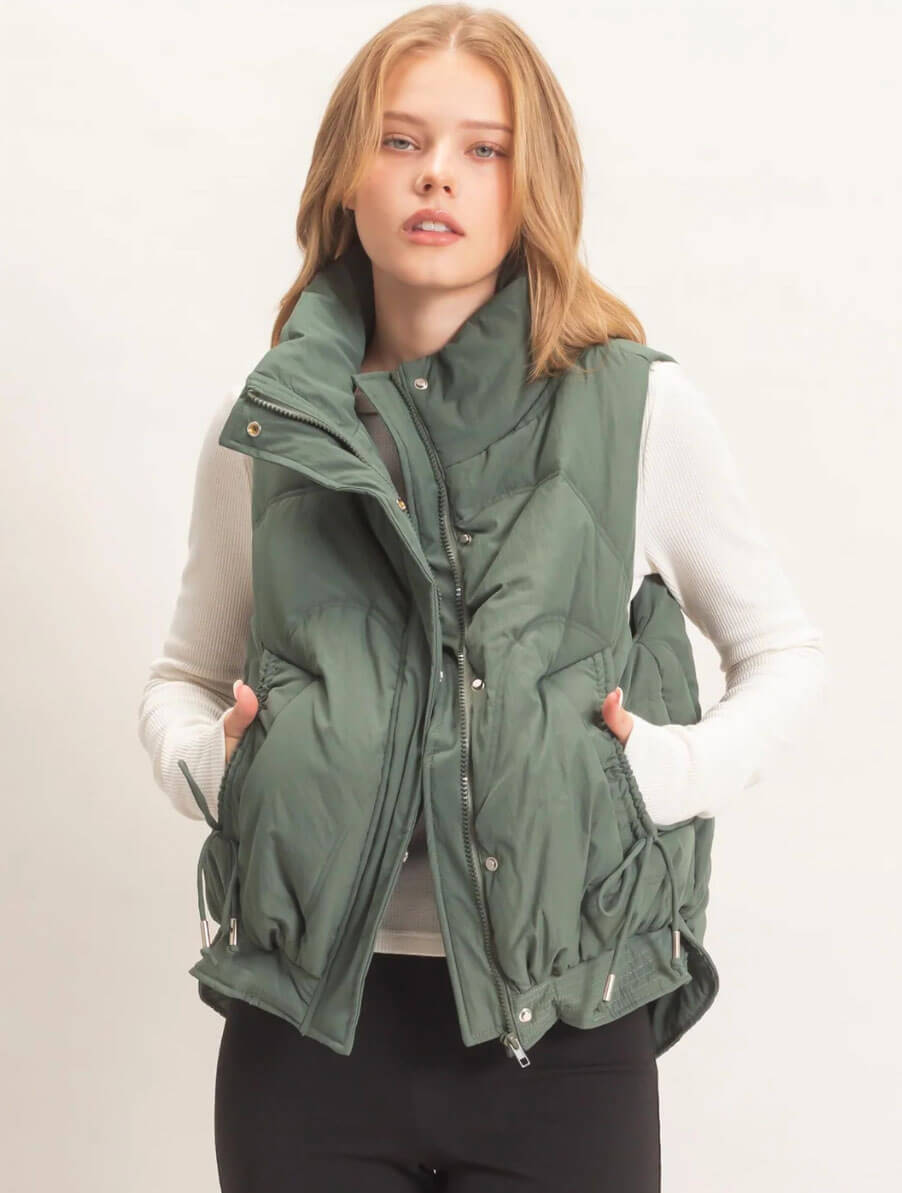 Quilted Funnel Neck Puffer Vest