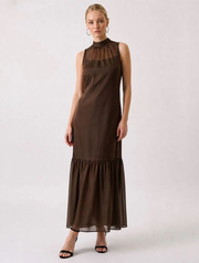 Soft Organza Mock Neck Maxi Dress