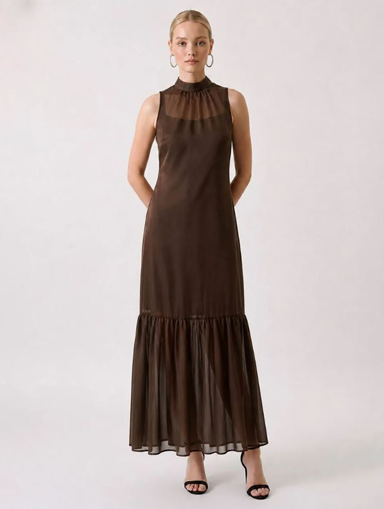 Soft Organza Mock Neck Maxi Dress