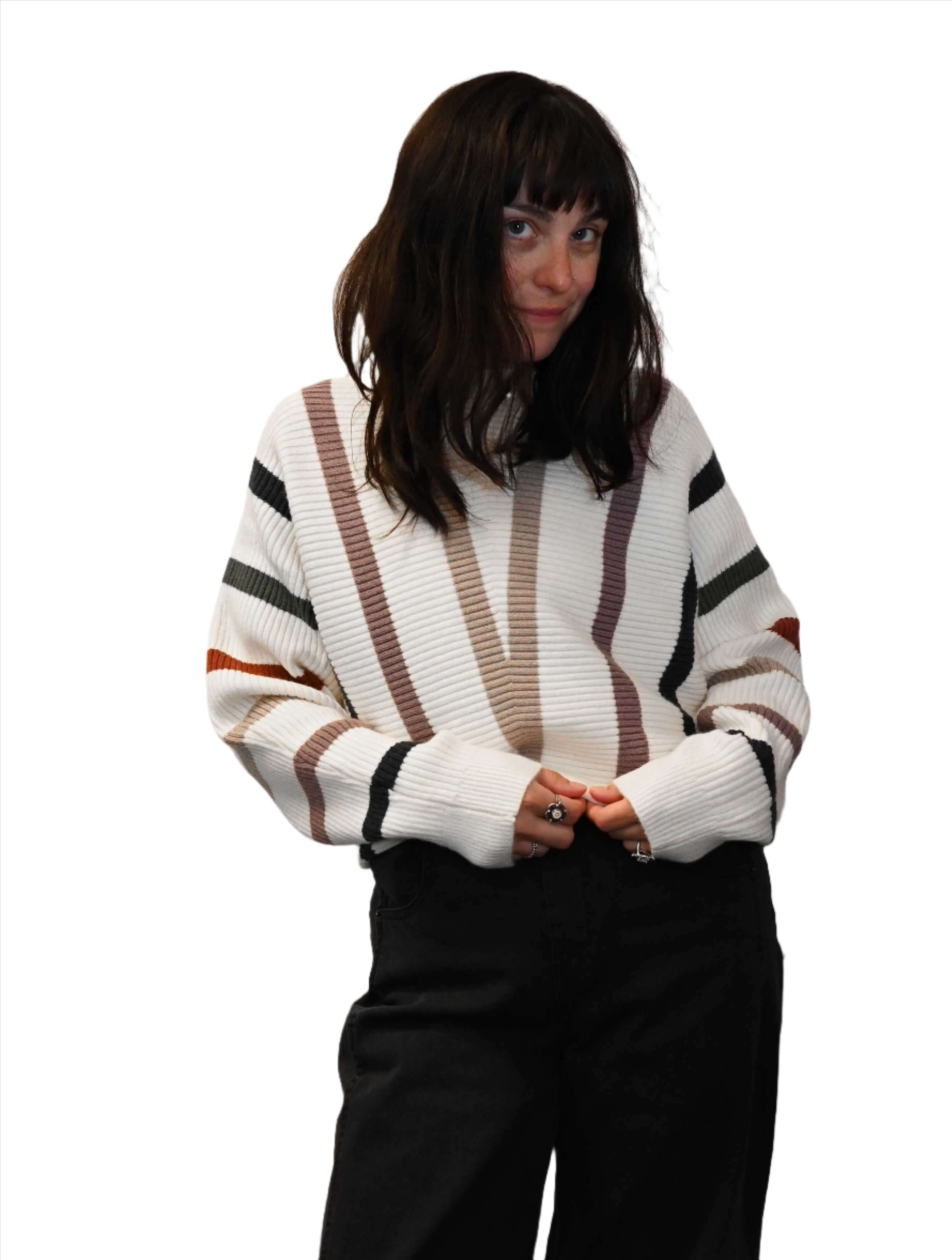 Multi Stripe Dolman Sleeve Sweater Top