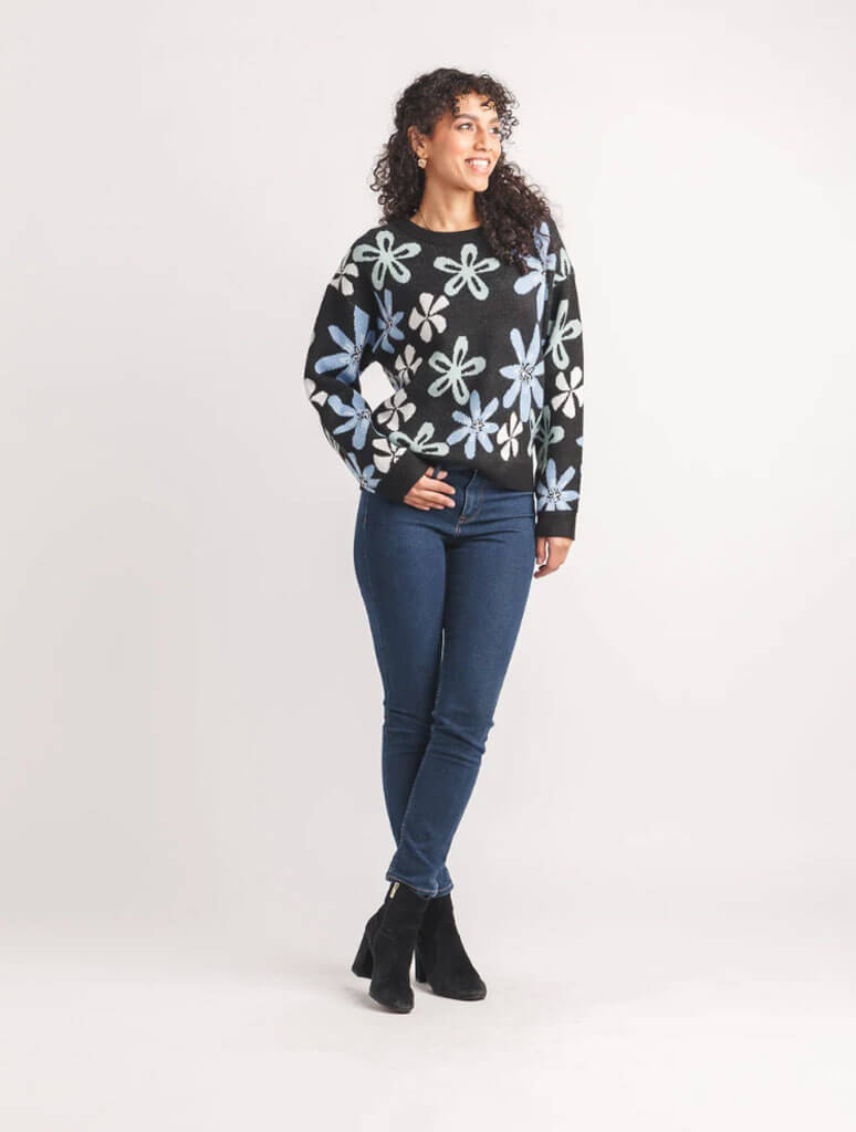Floral Intarsia Neck Sweater