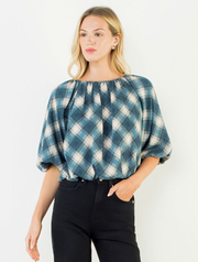 Flowy Cinched Plaid Top