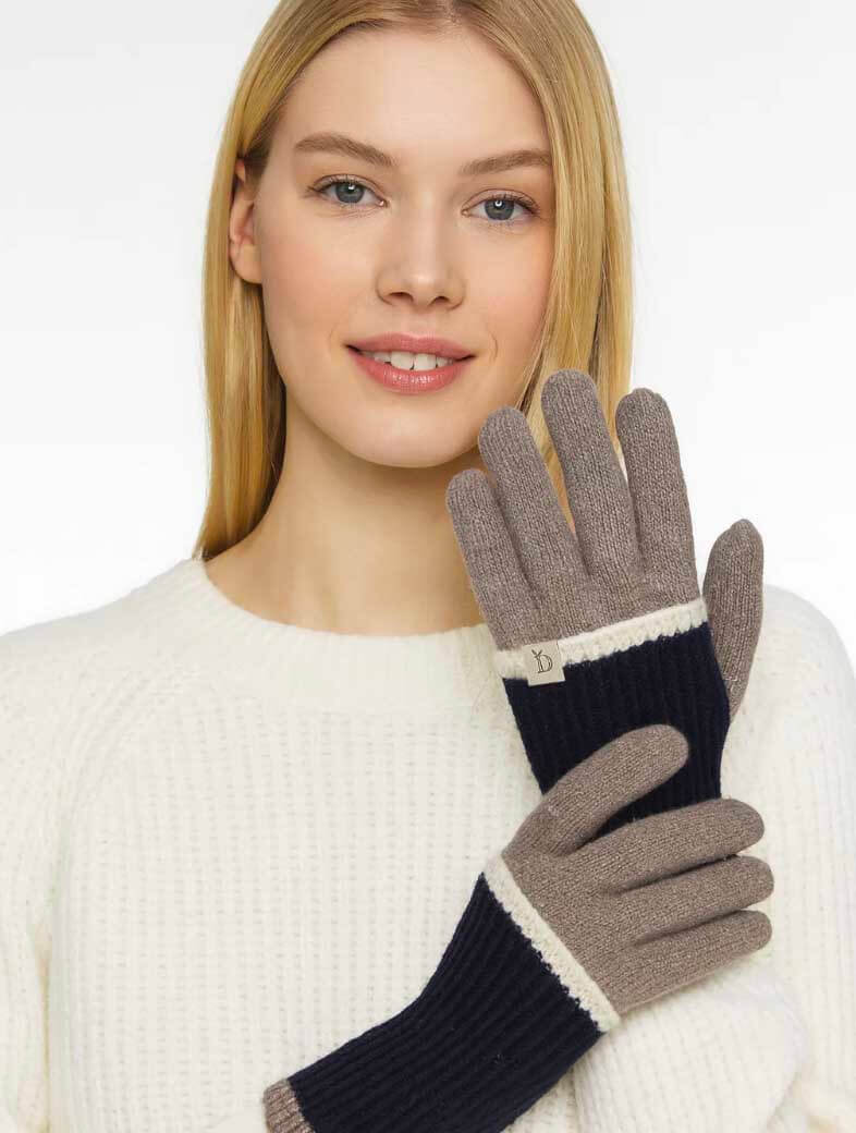 Color Block Layered Knit Gloves