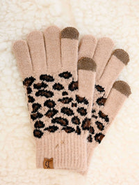 Leopard Knit Touch Screen Gloves