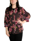 Floral Print Button Front Batwing Sleeve Blouse