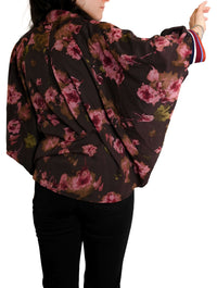 Floral Print Button Front Batwing Sleeve Blouse