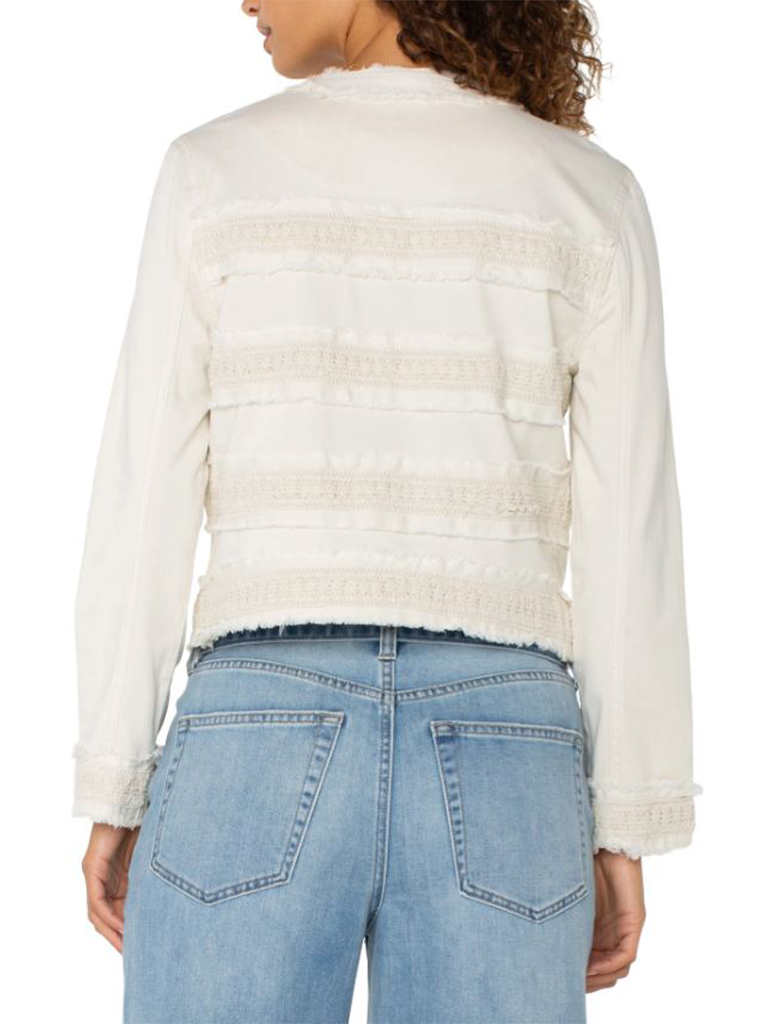 Liverpool Collarless Jacket with Fray and Lace