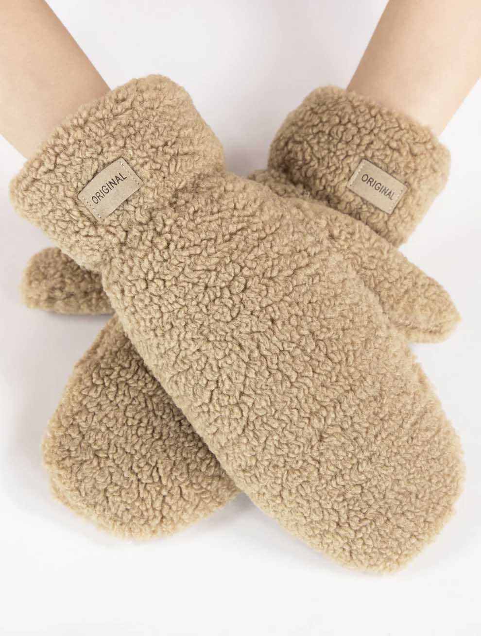 Solid Fuzzy Faux Fur Mittens