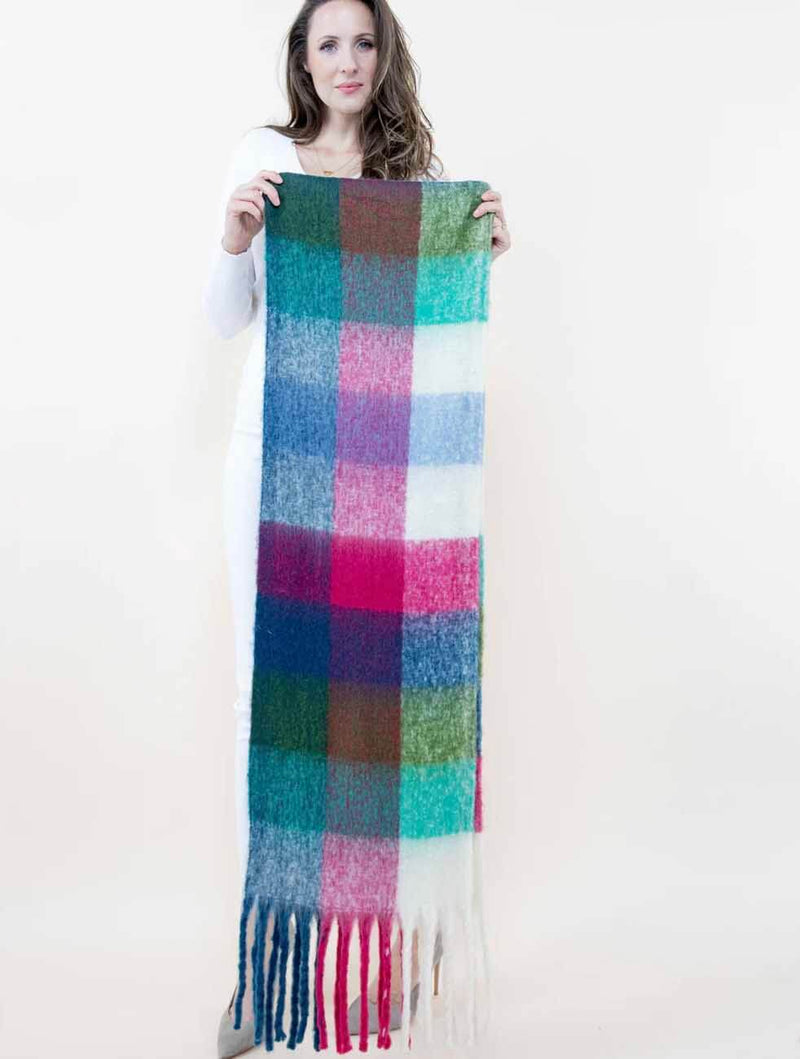 Fuzzy Multi Color Plaid Scarf