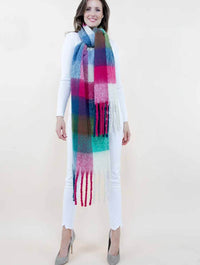 Fuzzy Multi Color Plaid Scarf