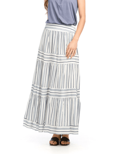 Striped Tiered Skirt With Back Elastic Waist in Blue