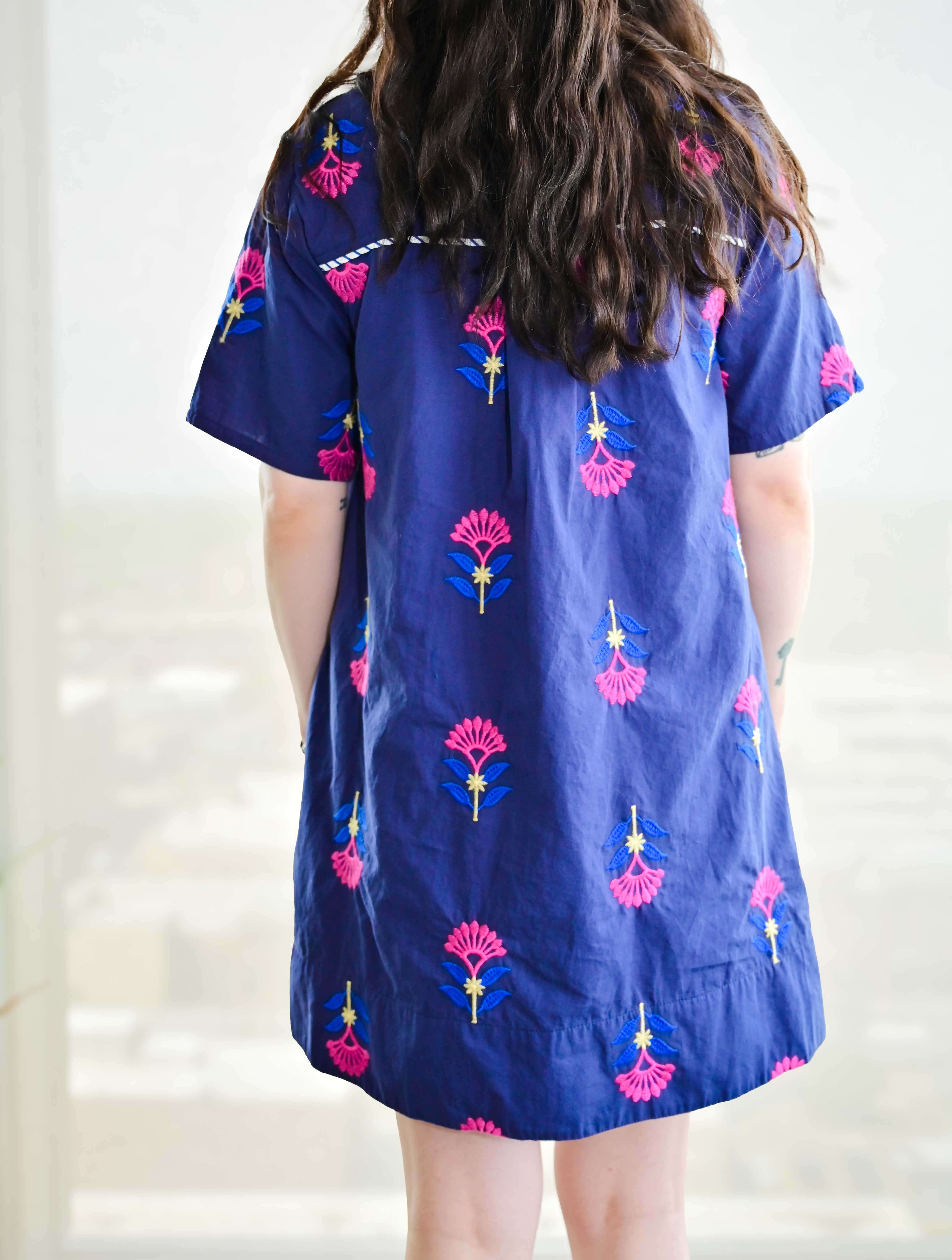 Embroidered Button Down Swing Dress
