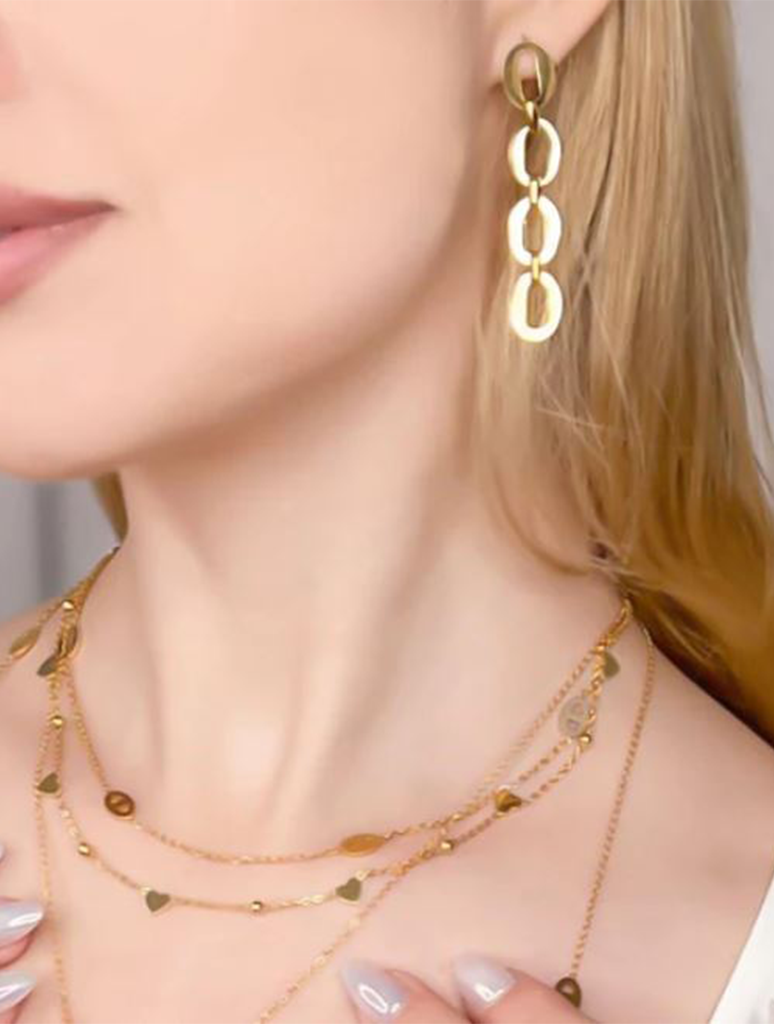Water Resistant Dangling Oval Chain Earrings