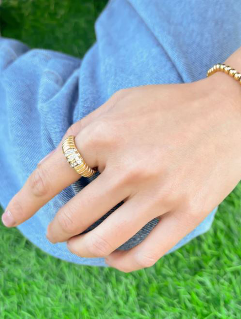 Water Resistant Textured CZ Ring