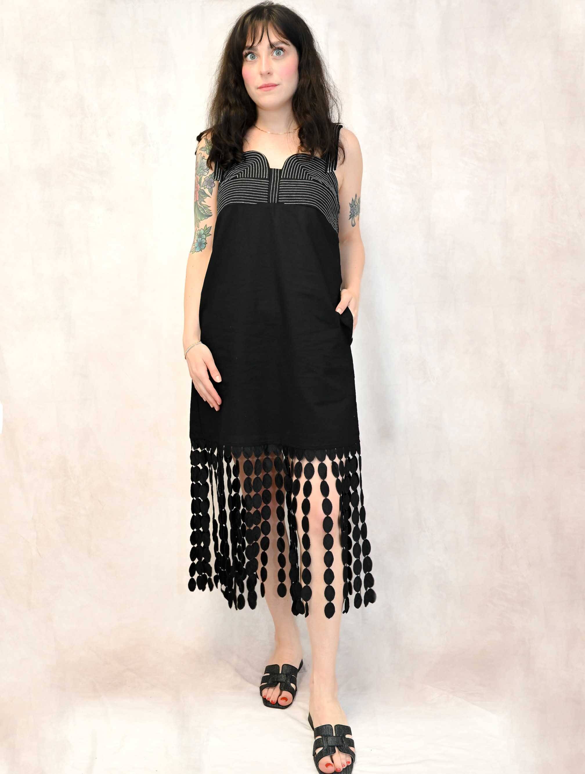 Dotted Lace Fringe Linen Mini Dress