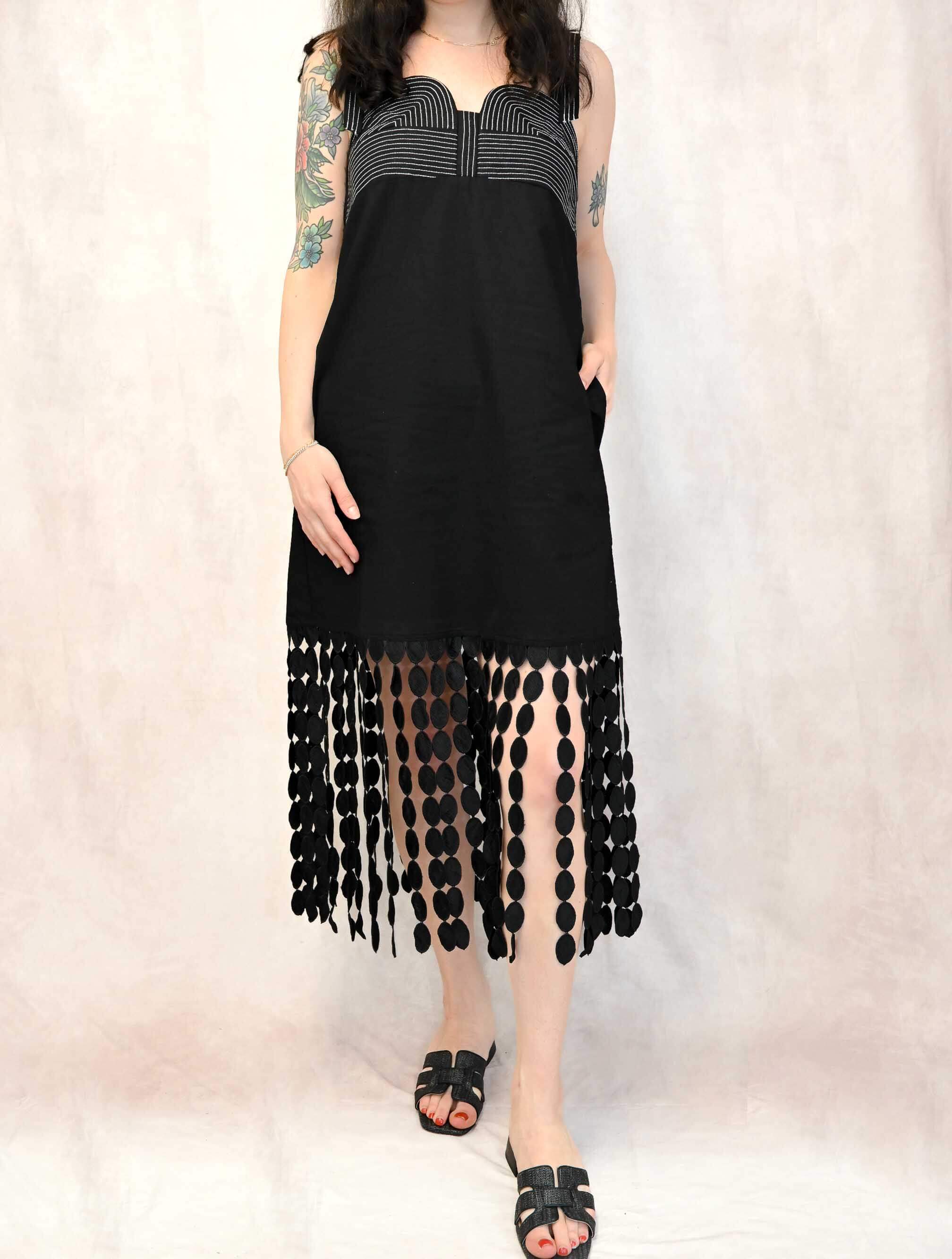 Dotted Lace Fringe Linen Mini Dress