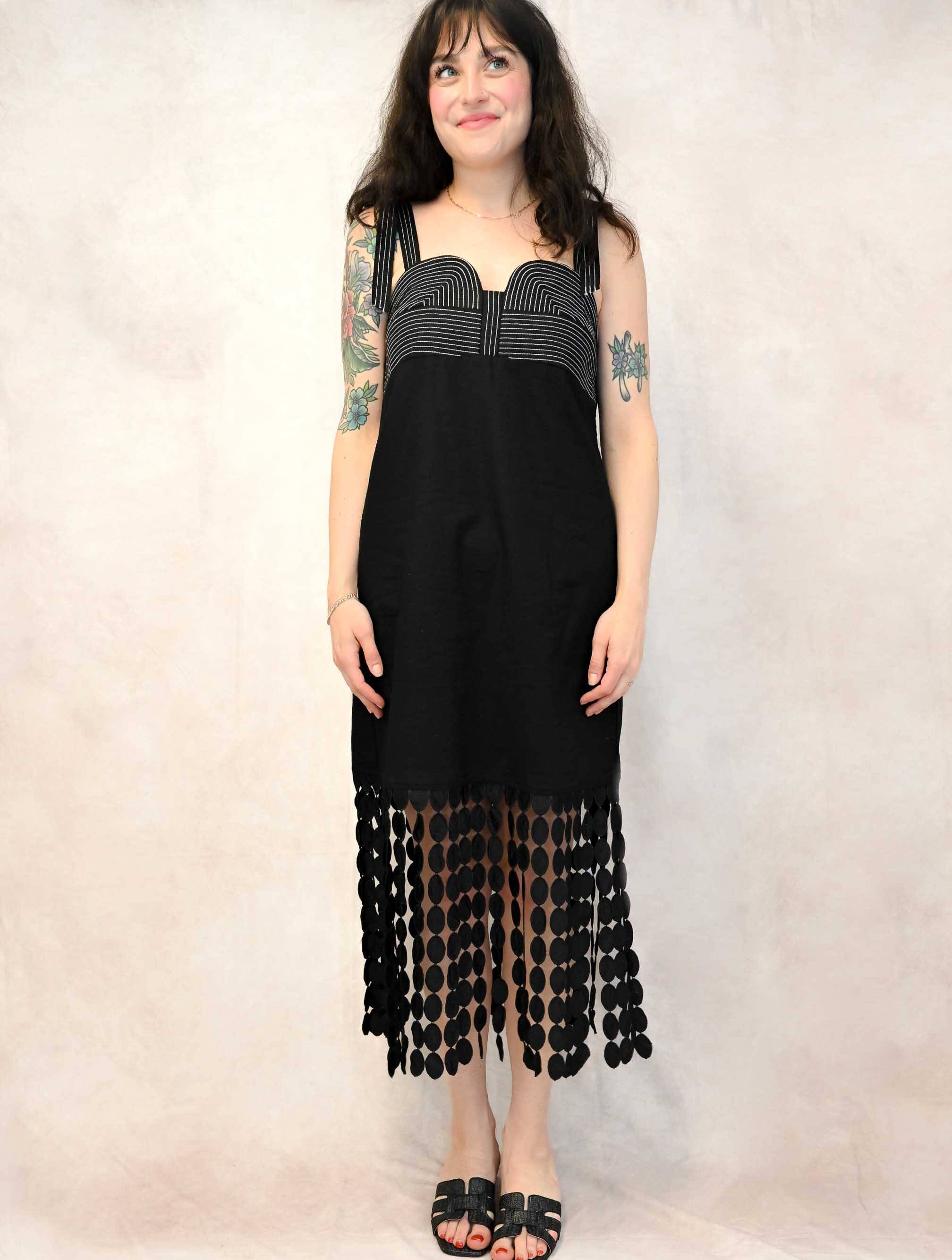 Dotted Lace Fringe Linen Mini Dress