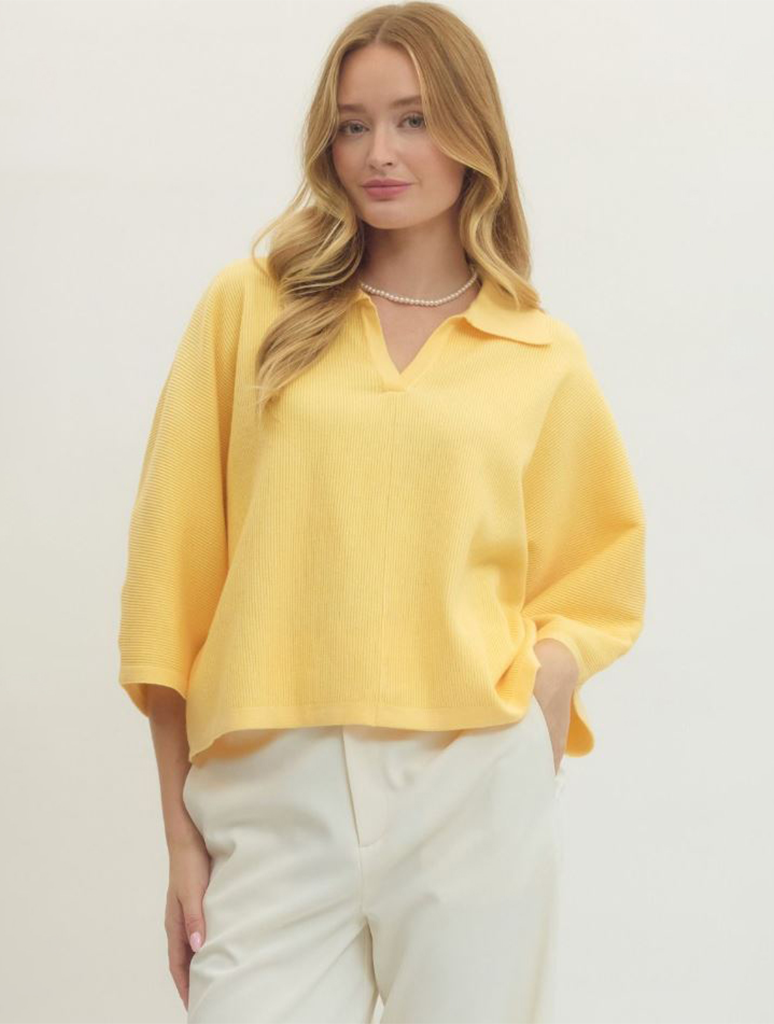 3/4 Sleeve Collared Sweater