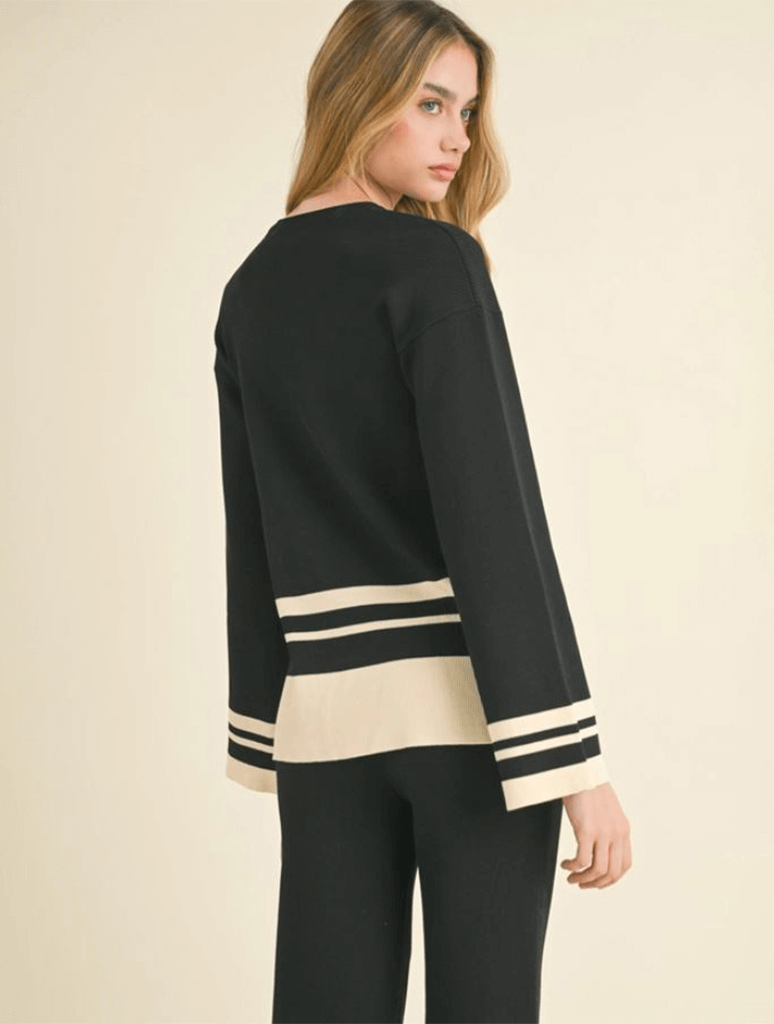 Border Striped Knitted Long Sleeve Top