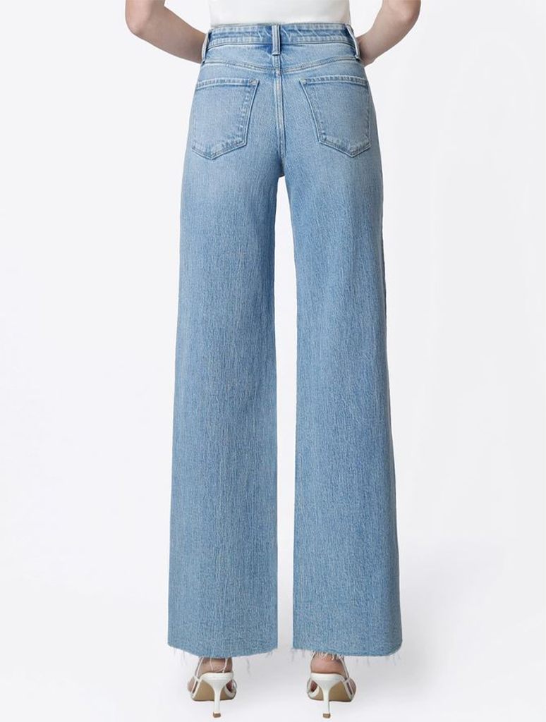 High Rise Clean Cut Raw Hem Wide Jeans