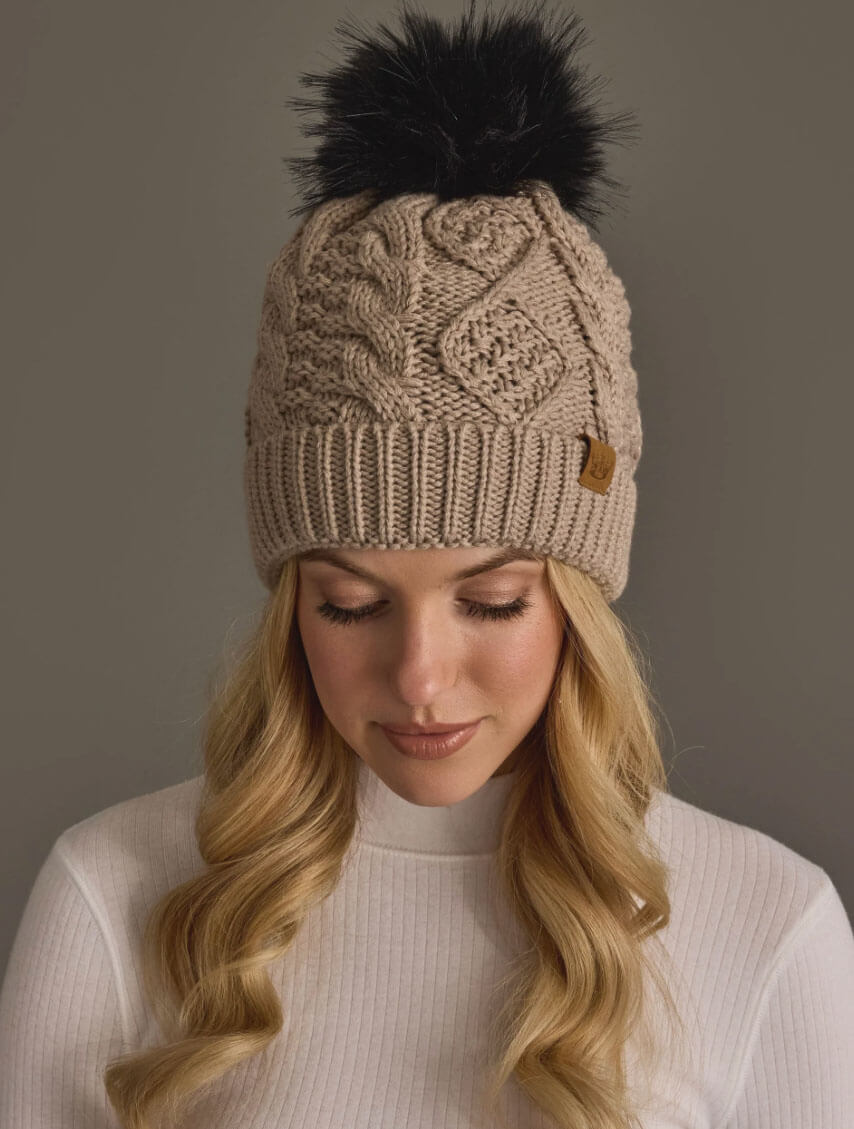 Fur Top Cable Knit Hat