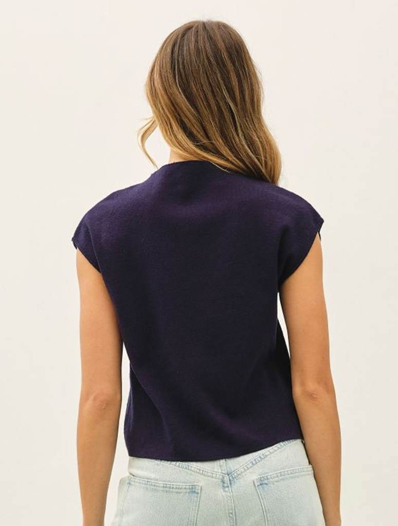 Mock Neck Cap Sleeve Knit Top