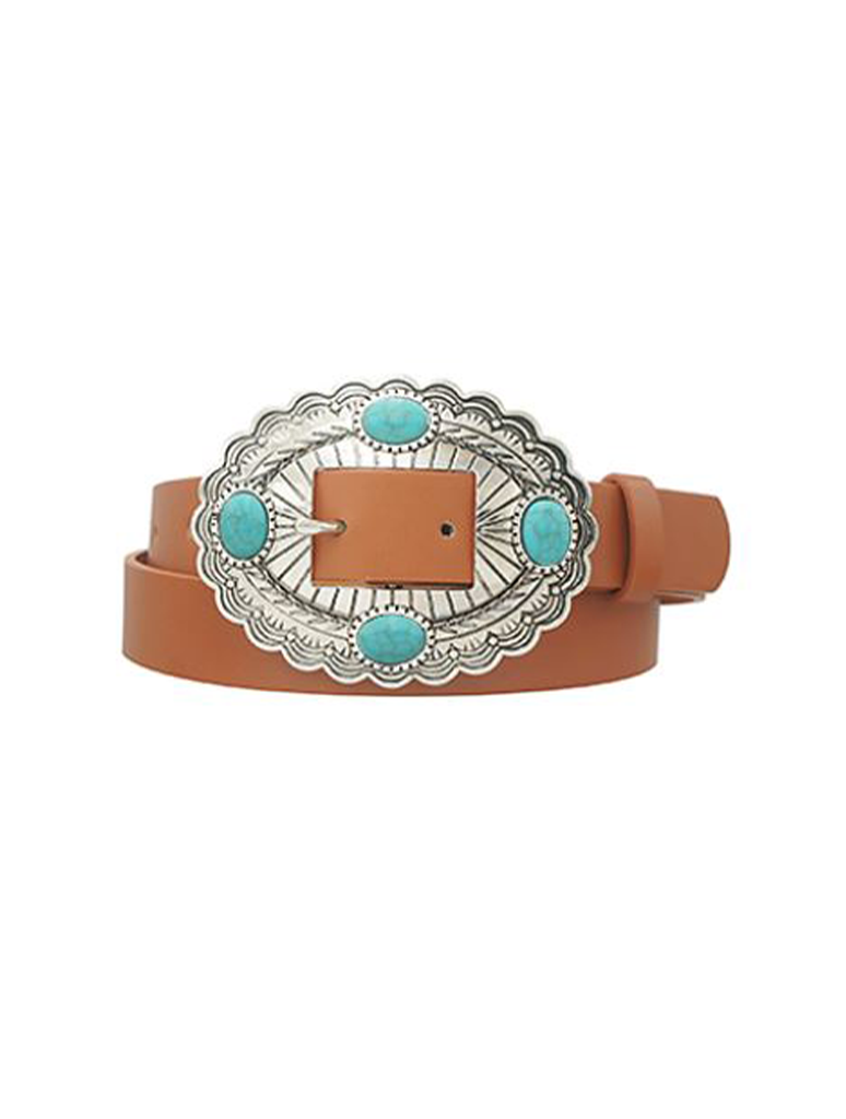 Stone Accent Concho Buckle Belt