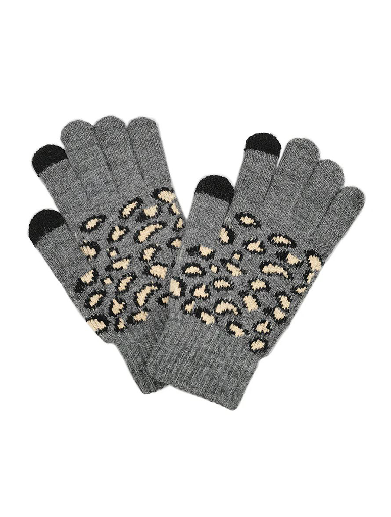 Leopard Knit Touch Screen Gloves