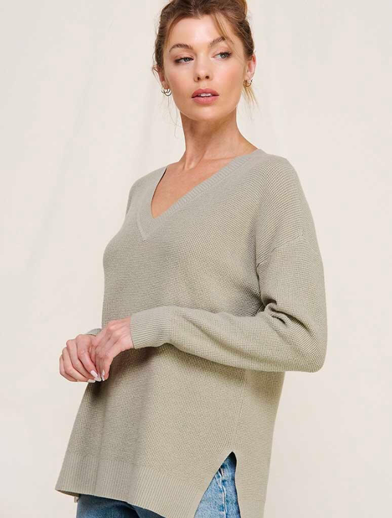 Waffle V-Neck Sweater