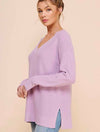 Waffle V-Neck Sweater in Light Lavender